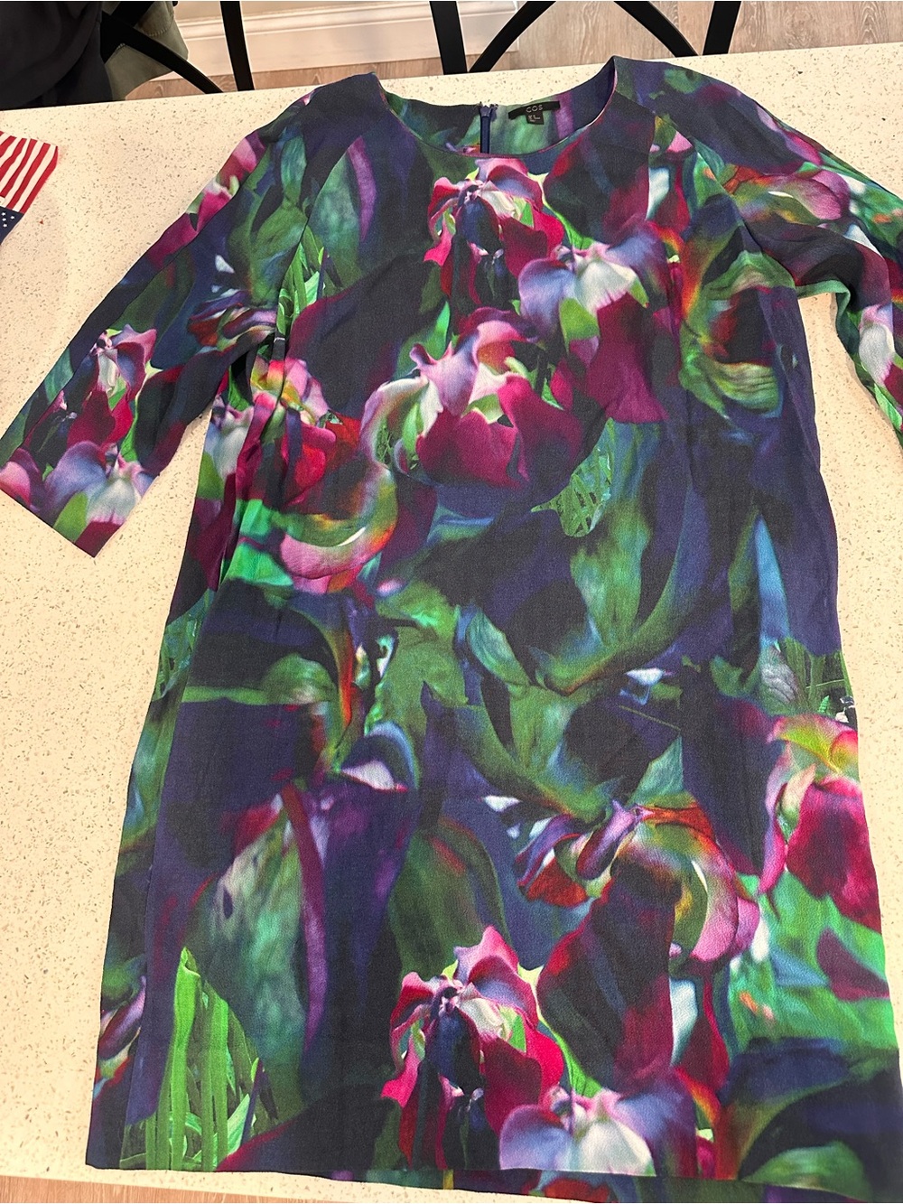 COS Multicolor Green Blue Purple Printed Dress